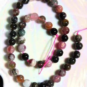 Perle Tourmaline multicolores en pierre naturelle sur fil
