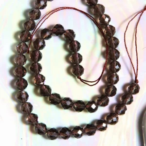 Perle Quartz Fumée rondelle facettée en pierre naturelle sur fil