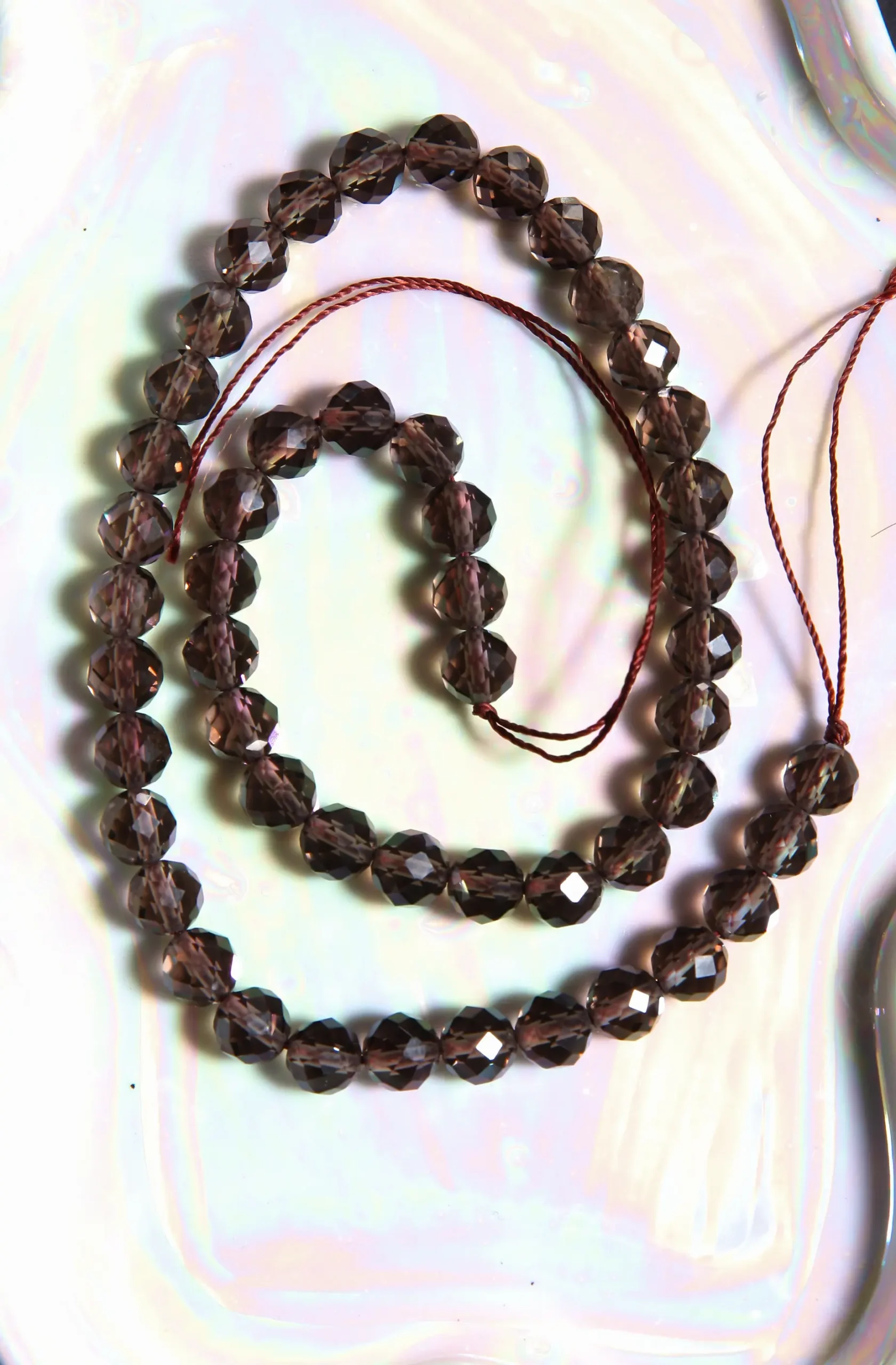 Perle Quartz Fumée rondelle facettée en pierre naturelle sur fil