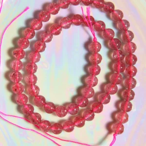 Perle Quartz fraise en pierre naturelle sur fil 6mm