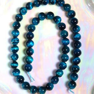 Perle Œil de tigre bleu 8 mm en pierre naturelle sur fil