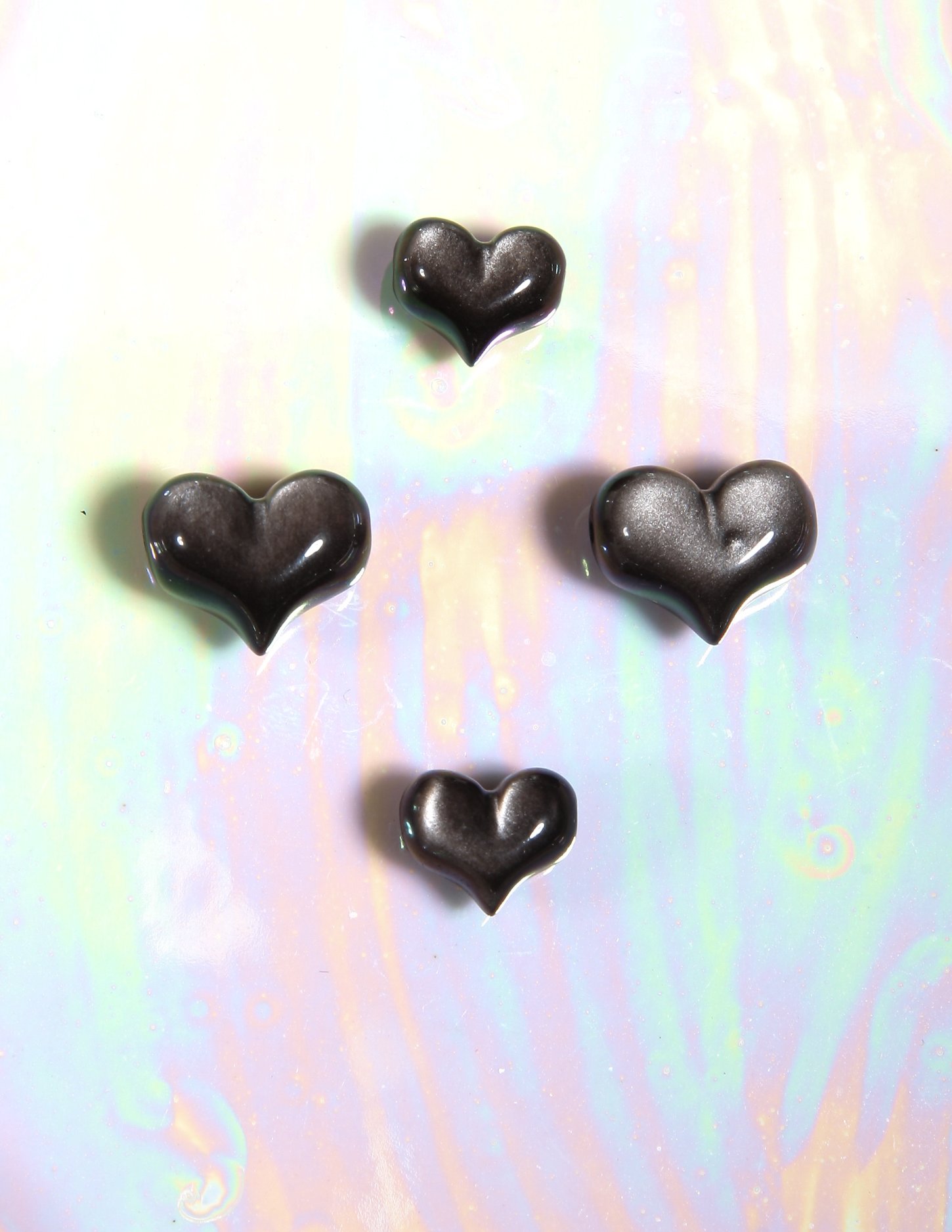 Perle coeur Obsidienne argentée 