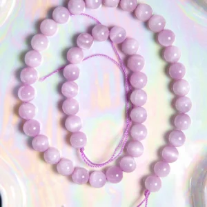Perle Kunzite 8 mm en pierre naturelle sur fil