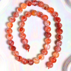 Perle quartz hematoide 8 mm en pierre naturelle sur fil